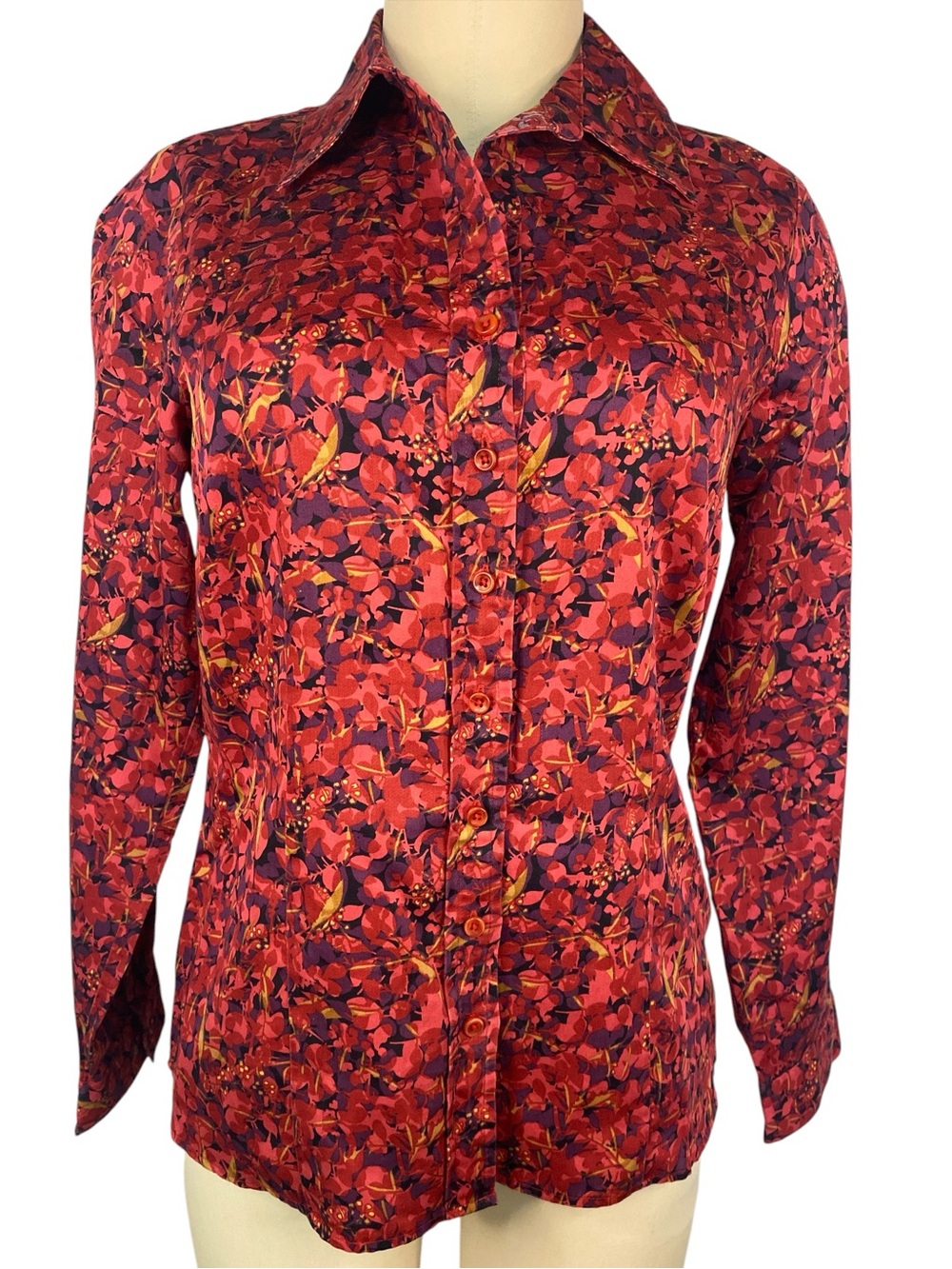 Coldwater Creek Red Floral Button-Front Blouse Women’s XS